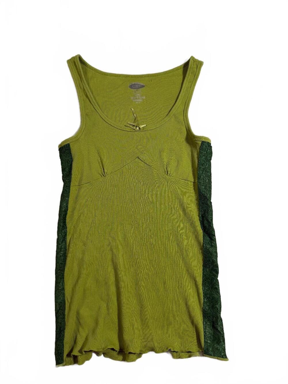 2000s CRB Green Lace Panel Babydoll Tank L